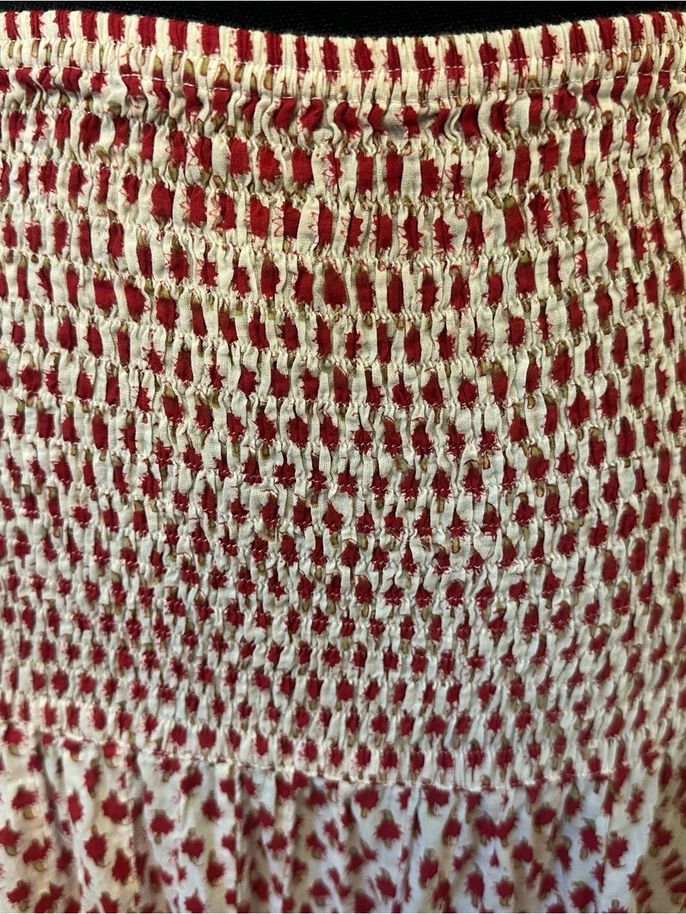 Trade Cloth Boho Cotton Midi Skirt Red White Block Print Smocked Waist Size M/L - Picture 4 of 9